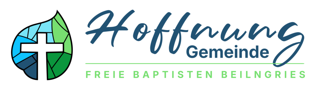 Logo der Hoffnung Gemeinde Beilngries mit dem Kreuz auf einem Mosaik von blau und grün, daneben der Name: Hoffnung Gemeinde - Freie Baptisten Beilngries